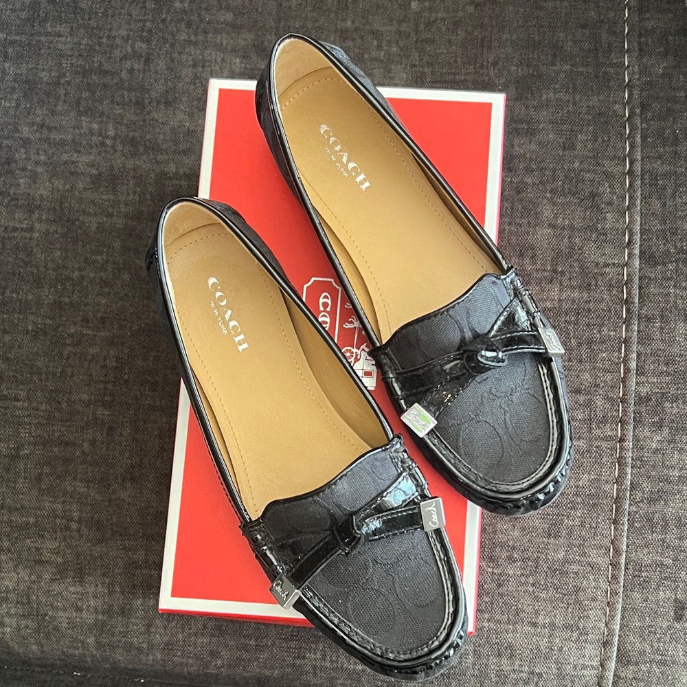 Coach Glossy Black Loafers for Women